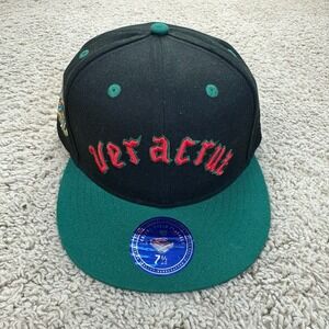 Veracruz Azules Hat NLB Flip Fitted 7 1/2 Black Green Ebbets Field Flannels Cap